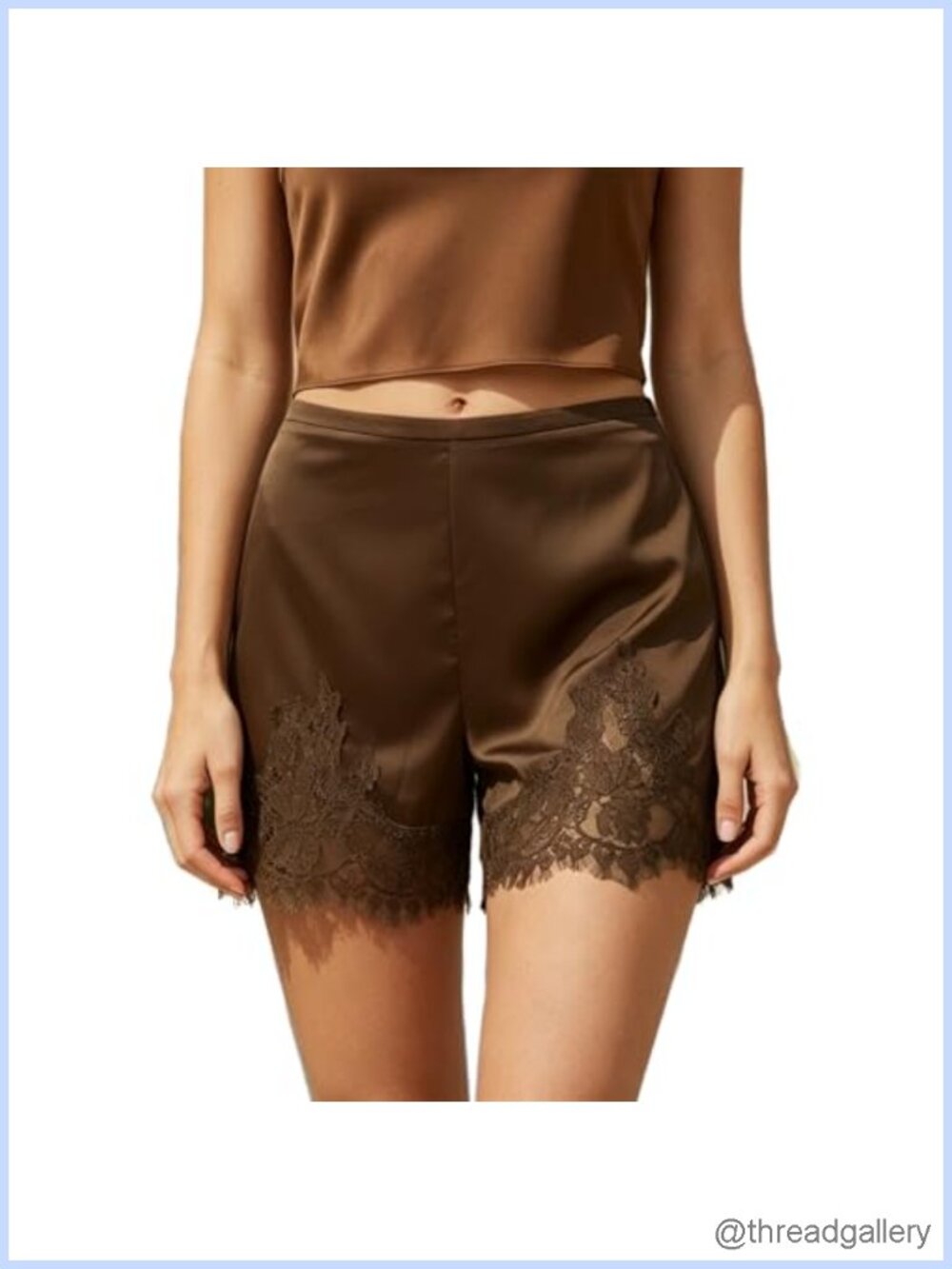 Satin Lace Trim Shorts Y2k Silky French Knickers Coquette Lounge Pajama Bottoms